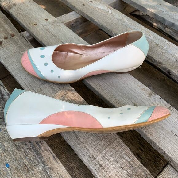Vintage 90s leather pastel geometric flats - Picture 2 of 7